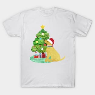 Golden Retriever Decorating Christmas Tree T-Shirt